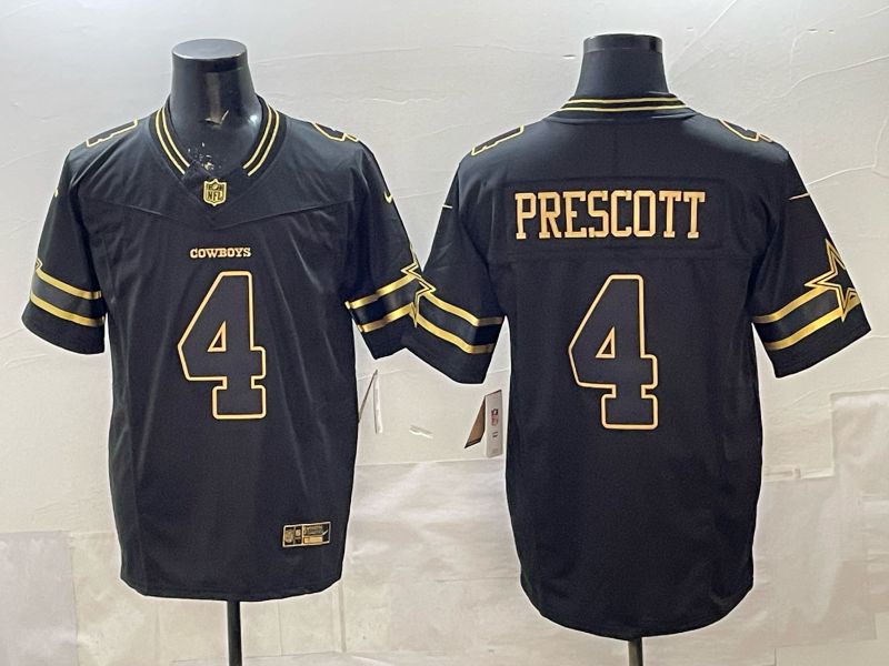 Men 2026 Dallas Cowboys #4 Prescott Black gold 6th generation Nike Limited NFL Jersey style 01